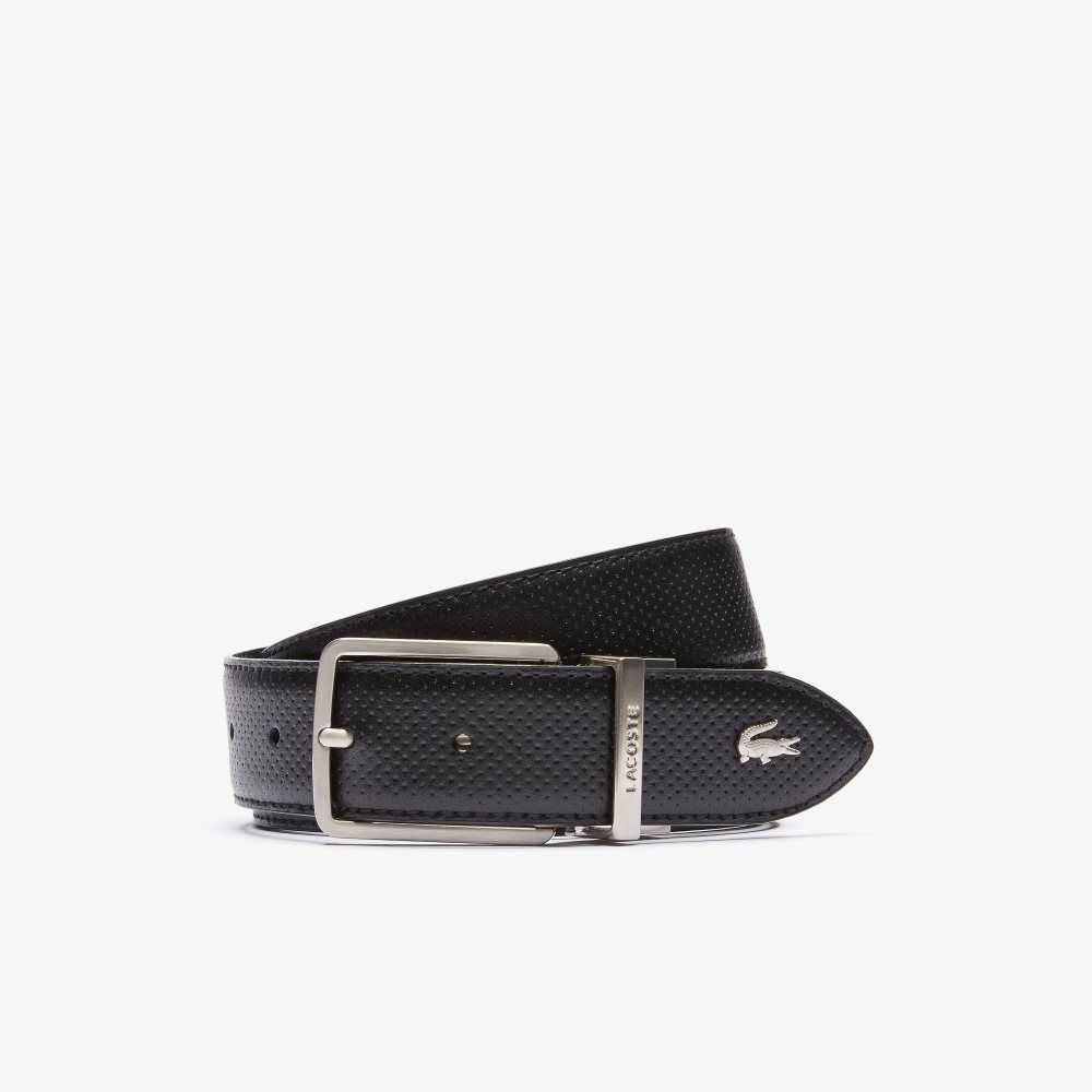 Lacoste Engraved Spenne Reversible Pique Lær Belt Svarte | 2519-ROXKL