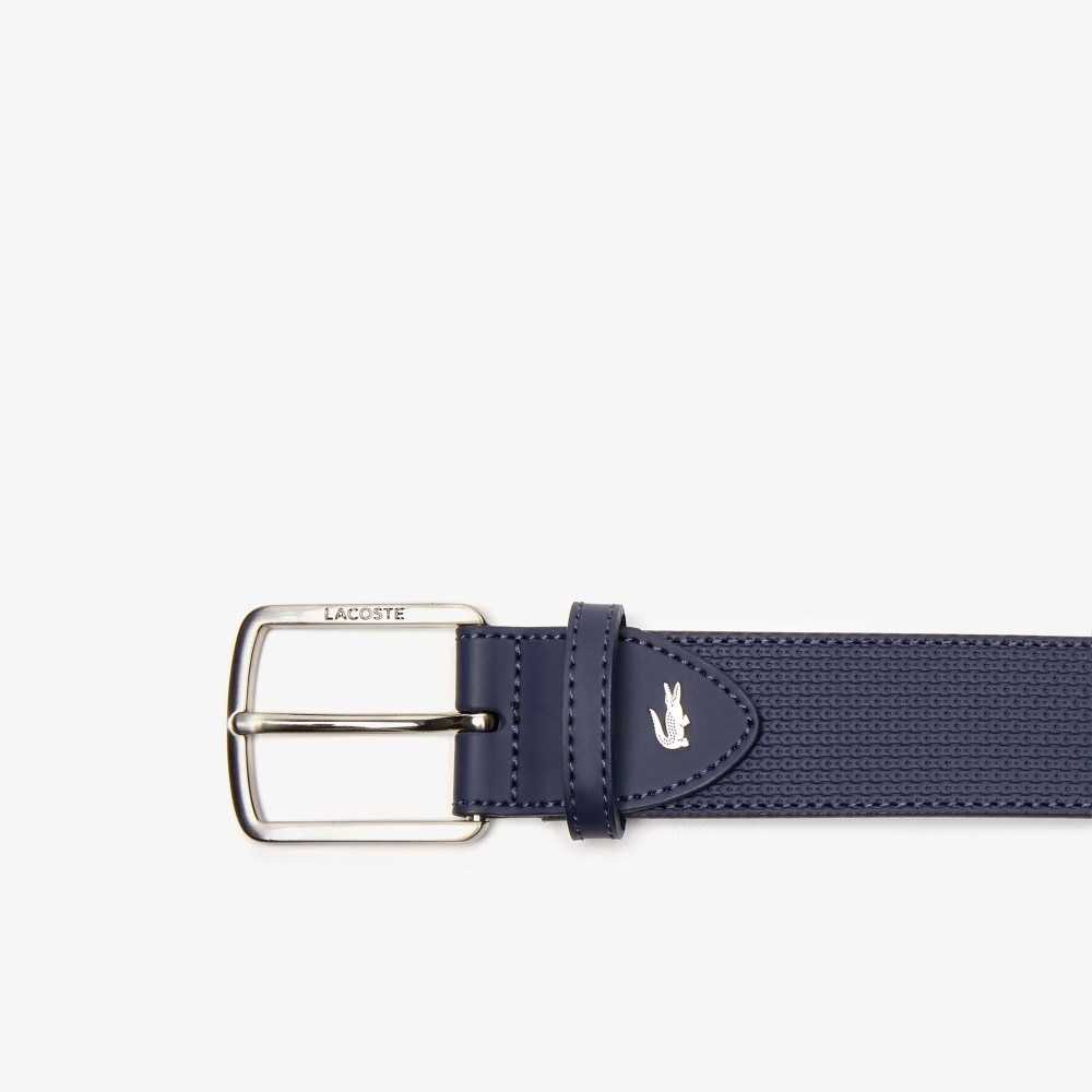 Lacoste Engraved Spenne Texturised Lær Belt Marineblå | 8413-NDBUG