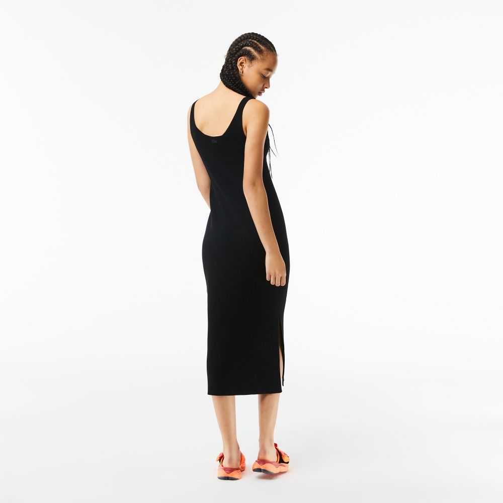 Lacoste Ermeløse Knit Midi Svarte | 7514-FGTXS