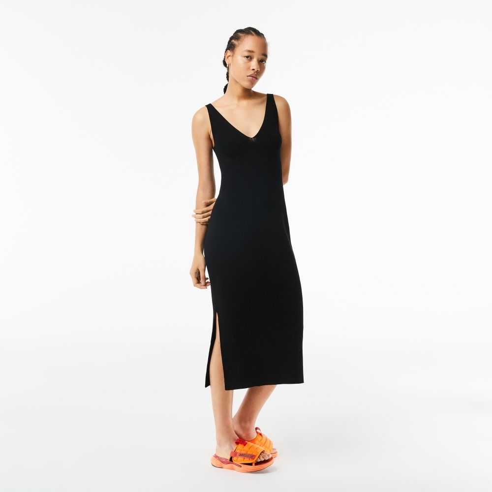 Lacoste Ermeløse Knit Midi Svarte | 7514-FGTXS