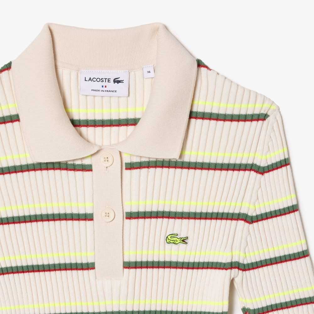 Lacoste French Made Stripete Polo Hvite | 5762-LBFEV