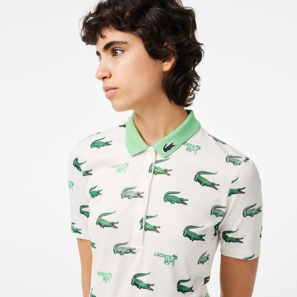 Lacoste Golf Crocodile Print Hvite Grønn | 4186-VUHLS