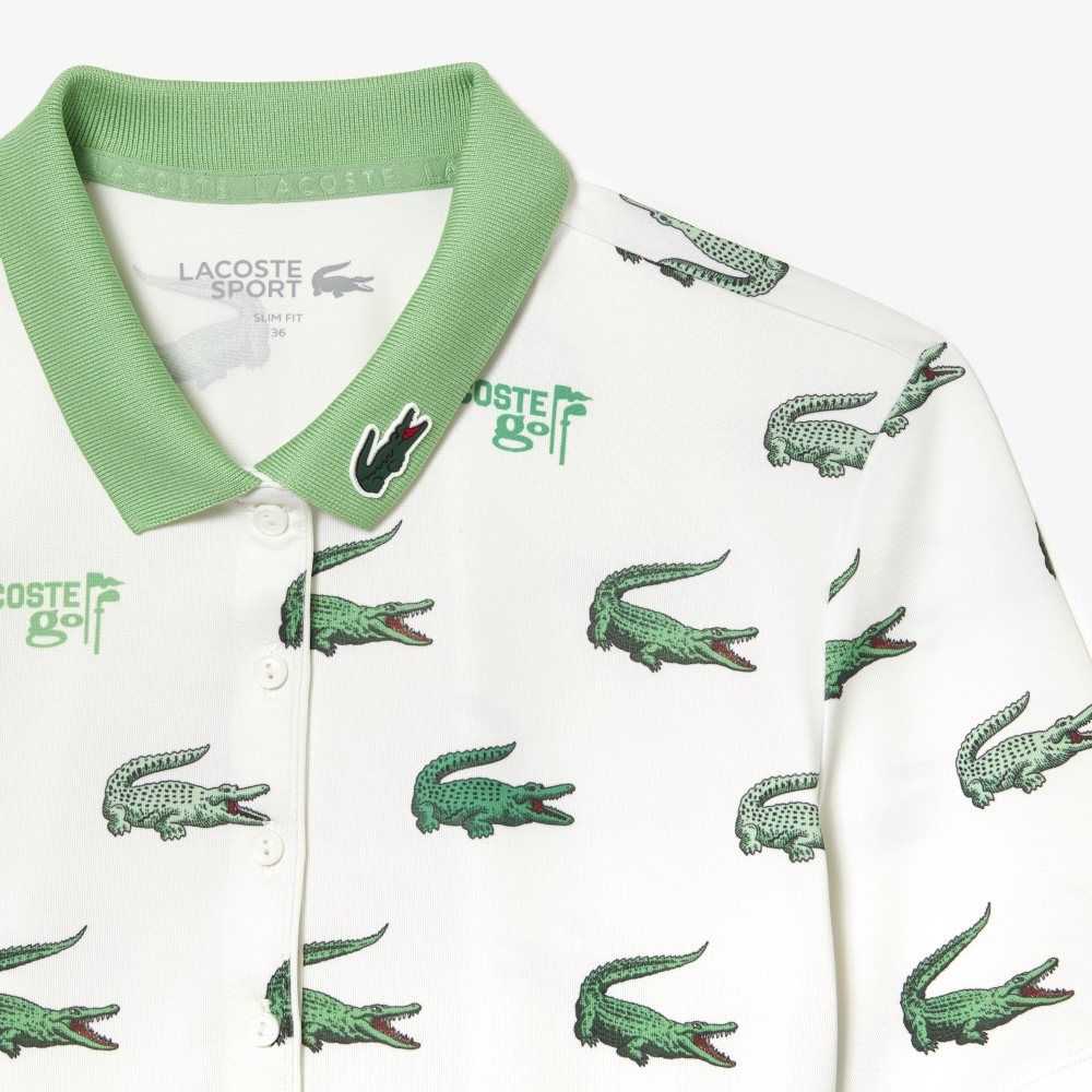 Lacoste Golf Crocodile Print Hvite Grønn | 4186-VUHLS