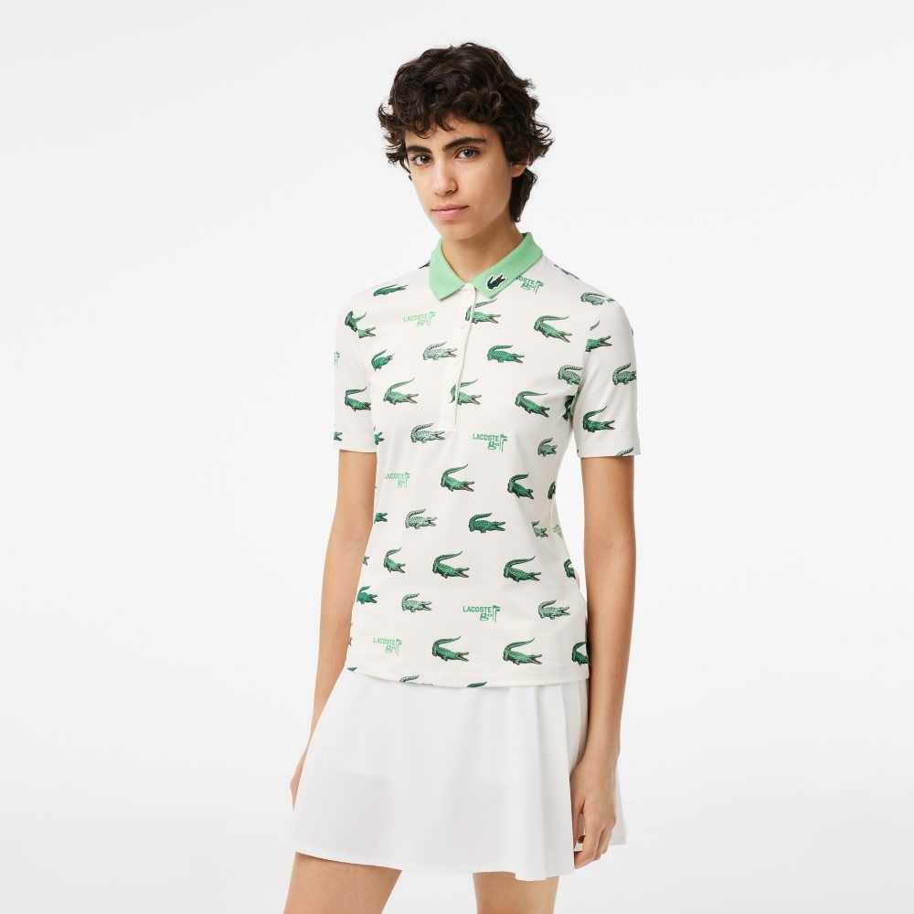 Lacoste Golf Crocodile Print Hvite Grønn | 4186-VUHLS