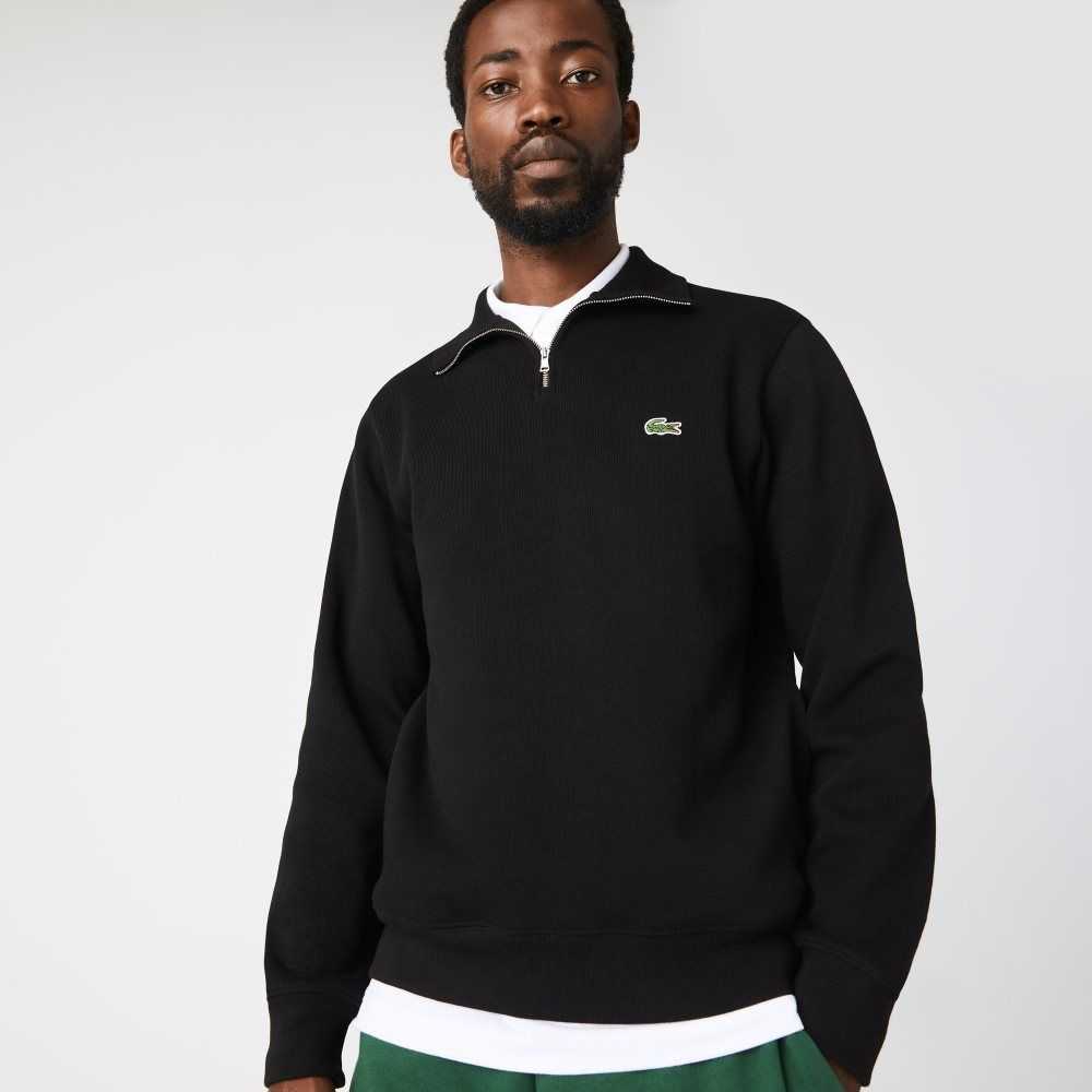 Lacoste Half Zip Bomull Svarte | 6893-ZXDSW