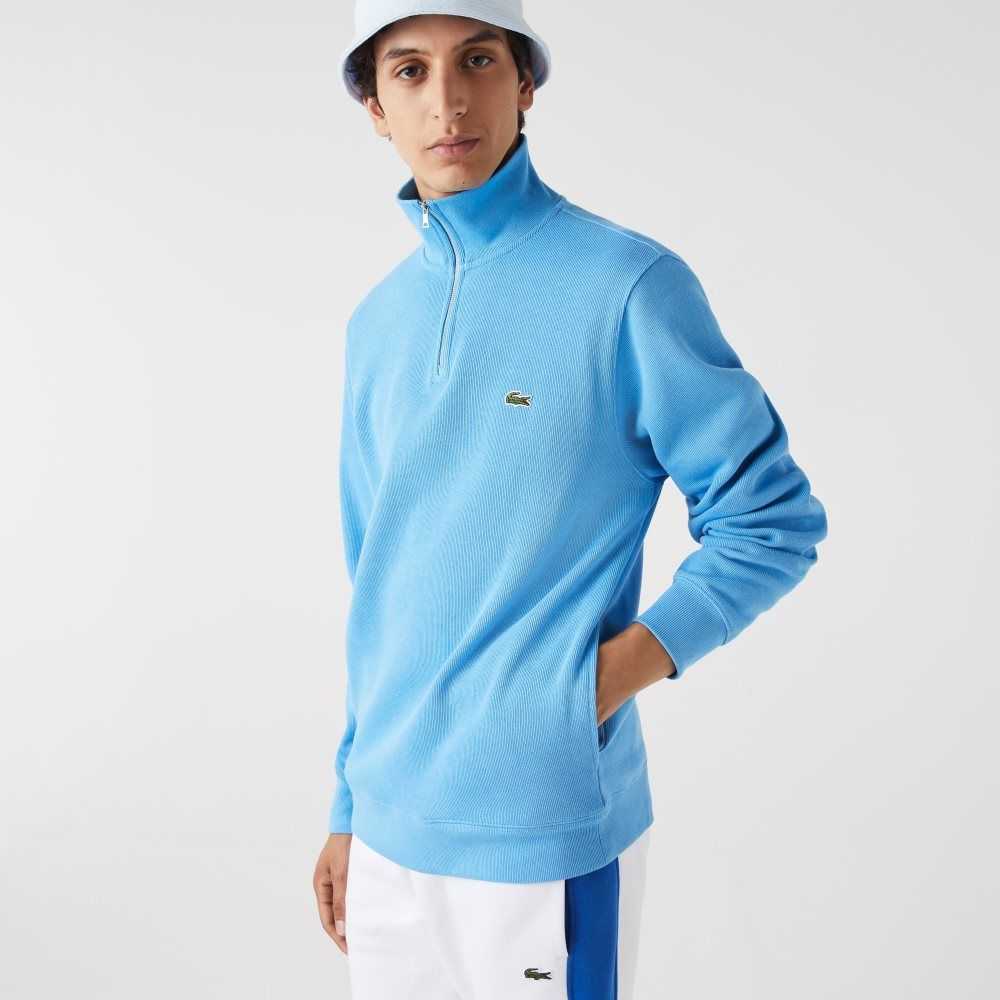 Lacoste Half Zip Bomull Sweatshirt Blå | 4283-MLTRF