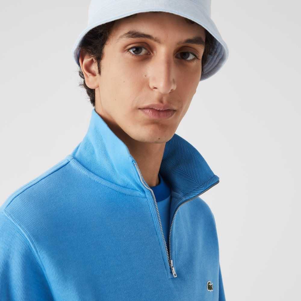 Lacoste Half Zip Bomull Sweatshirt Blå | 4283-MLTRF