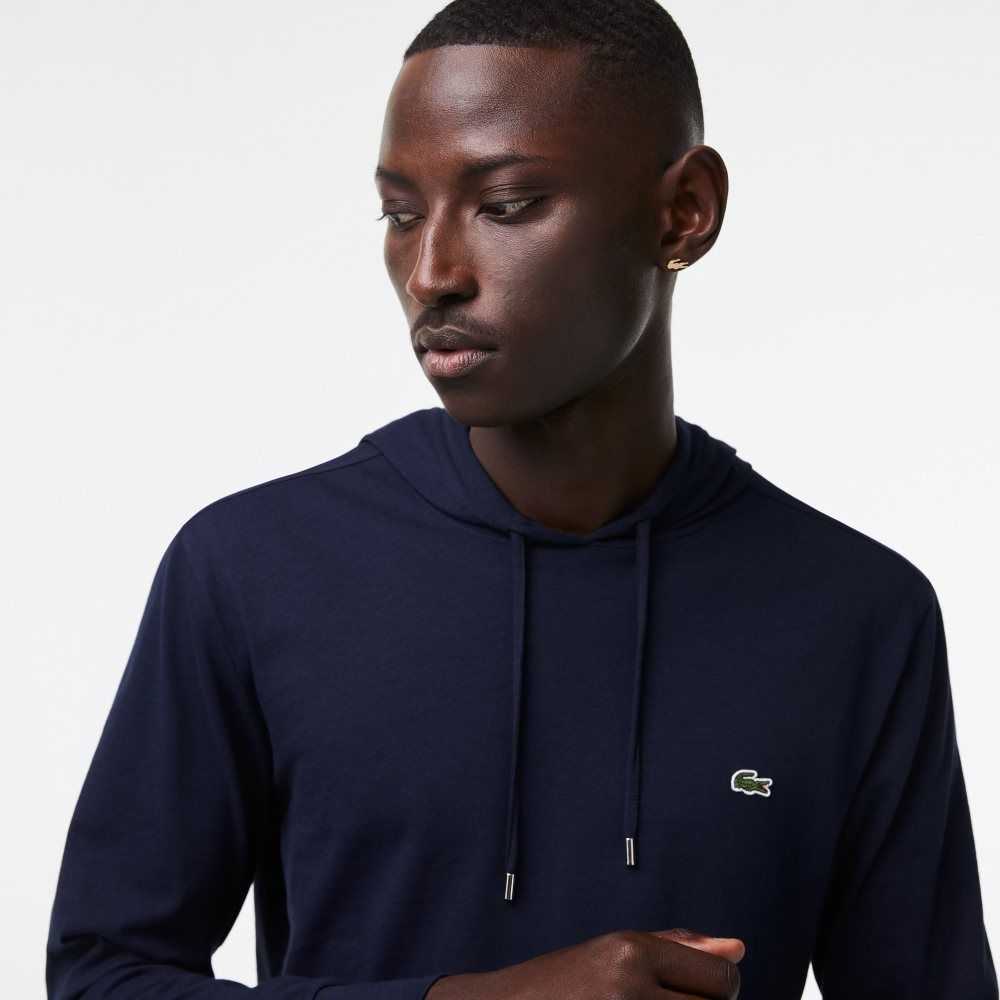 Lacoste Hette Bomull Jersey Sweatshirt Marineblå Blå | 0976-OJXWE