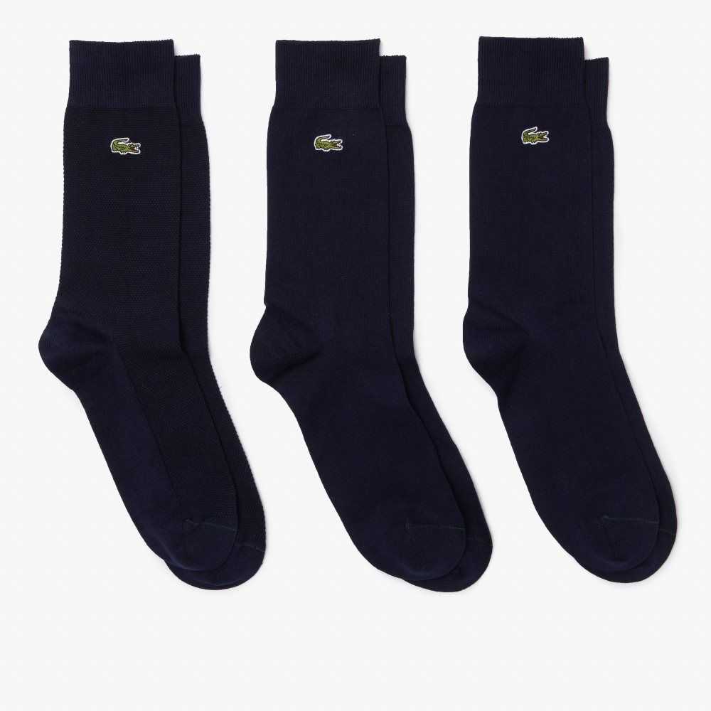 Lacoste High-Cut Bomull Pique 3-Pack Marineblå Blå | 1786-MXOJG