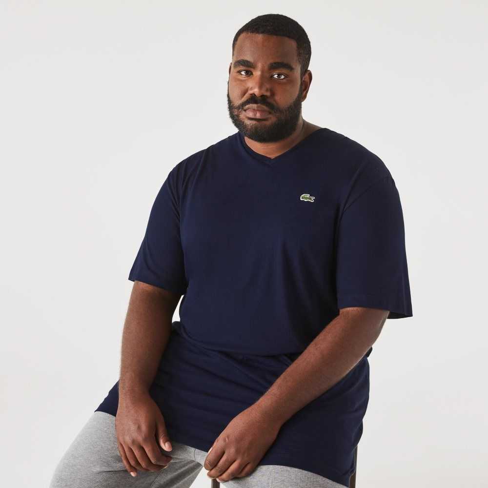 Lacoste Høye Fit Ribbet V-Neck Bomull Polo Marineblå Blå | 4037-ZHEMI