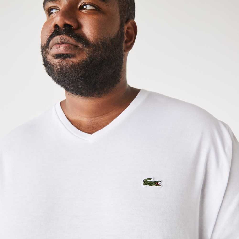 Lacoste Høye Fit Ribbet V-Neck Bomull Polo Hvite | 9657-JHUDP