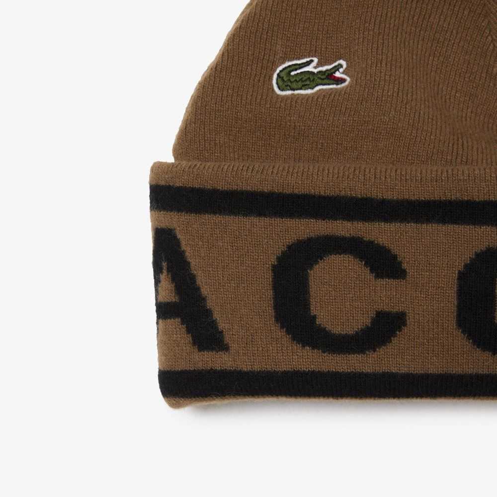 Lacoste Jacquard Knit Beanie And Scarf Gift Set Brune Svarte | 0851-WJSDB