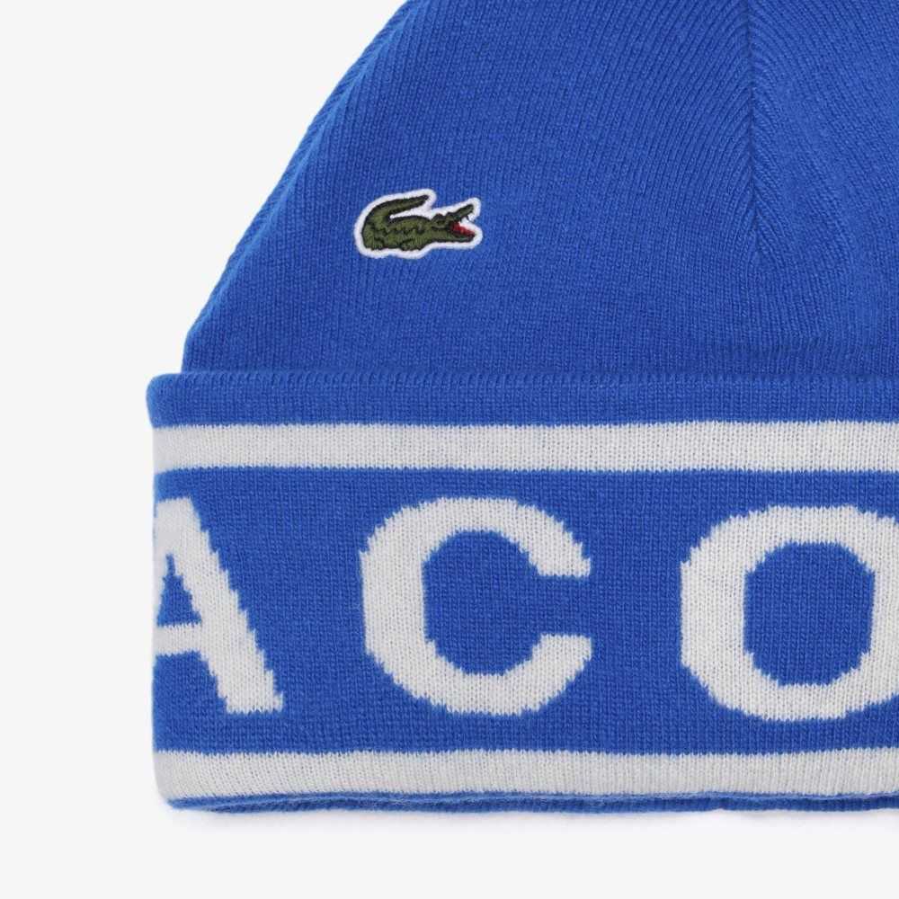 Lacoste Jacquard Knit Beanie And Scarf Gift Set Blå Hvite | 5789-HPWLO