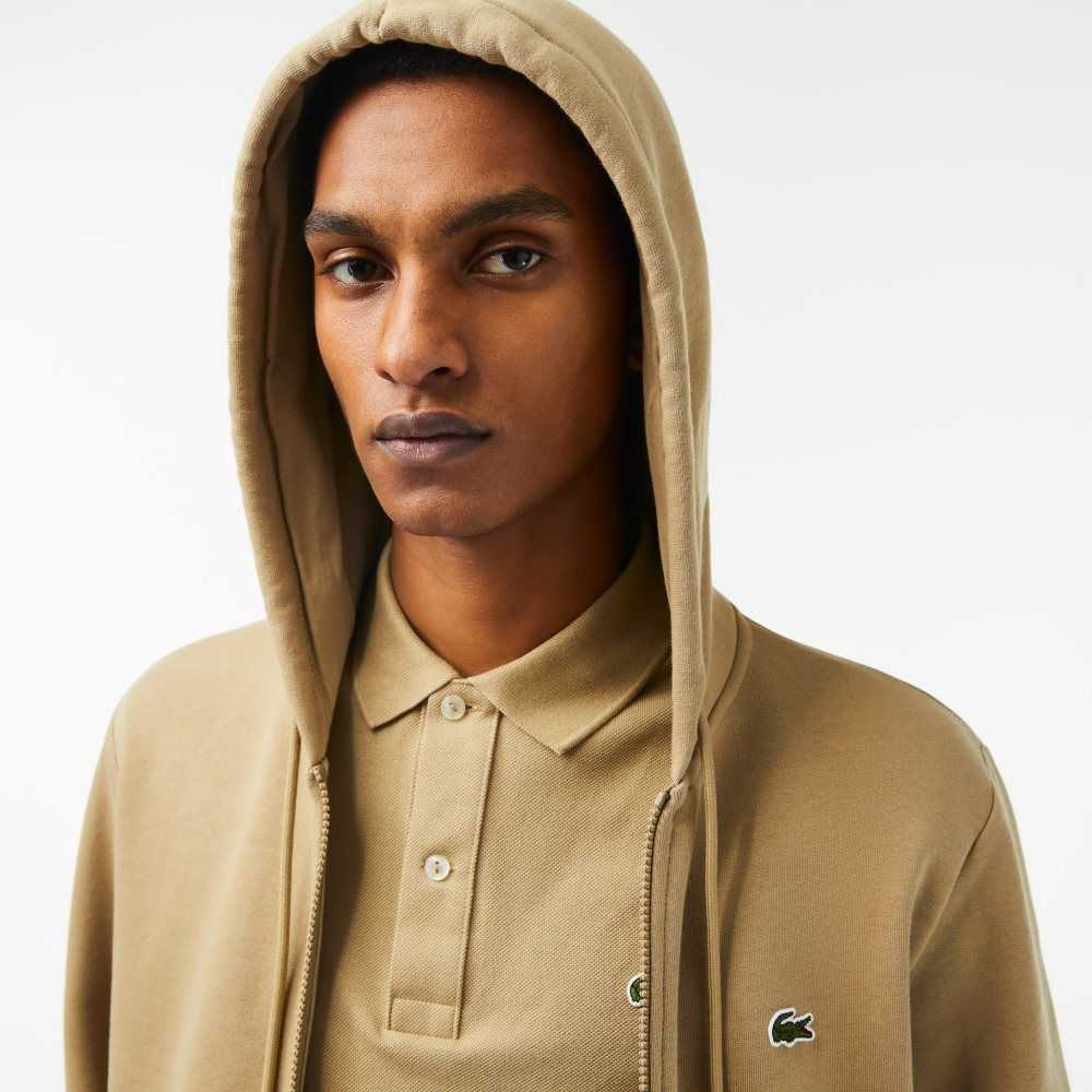 Lacoste Kangaroo Pocket Fleece Zipped Beige | 5847-IECQM