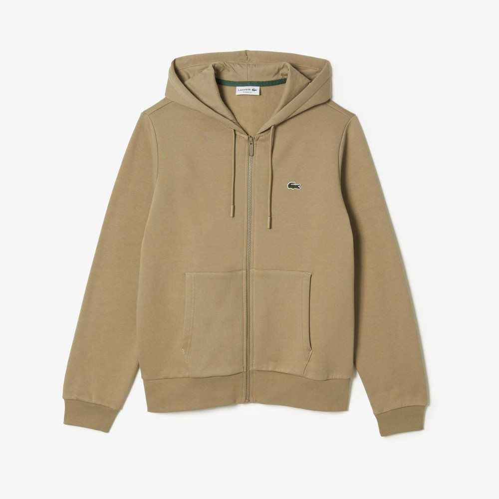 Lacoste Kangaroo Pocket Fleece Zipped Beige | 5847-IECQM