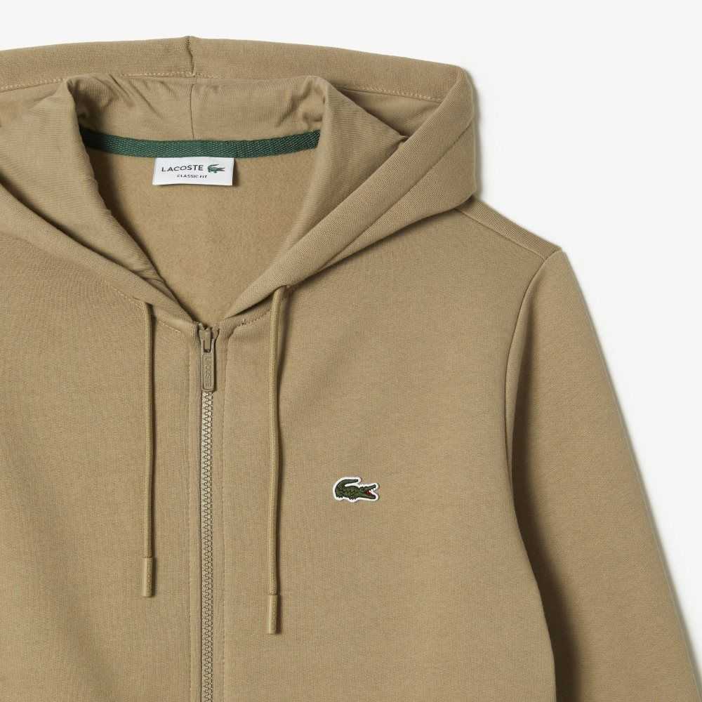 Lacoste Kangaroo Pocket Fleece Zipped Beige | 5847-IECQM