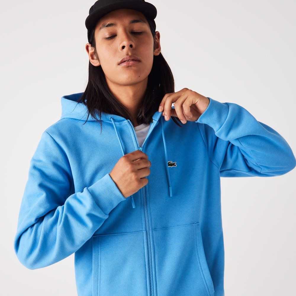 Lacoste Kangaroo Pocket Fleece Zipped Blå | 3568-QEBGC