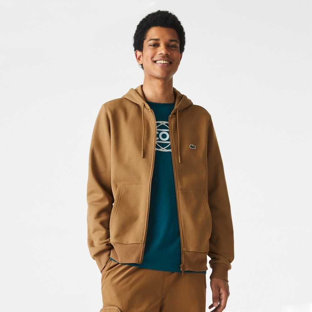 Lacoste Kangaroo Pocket Fleece Zipped Brune | 6403-OWKRY