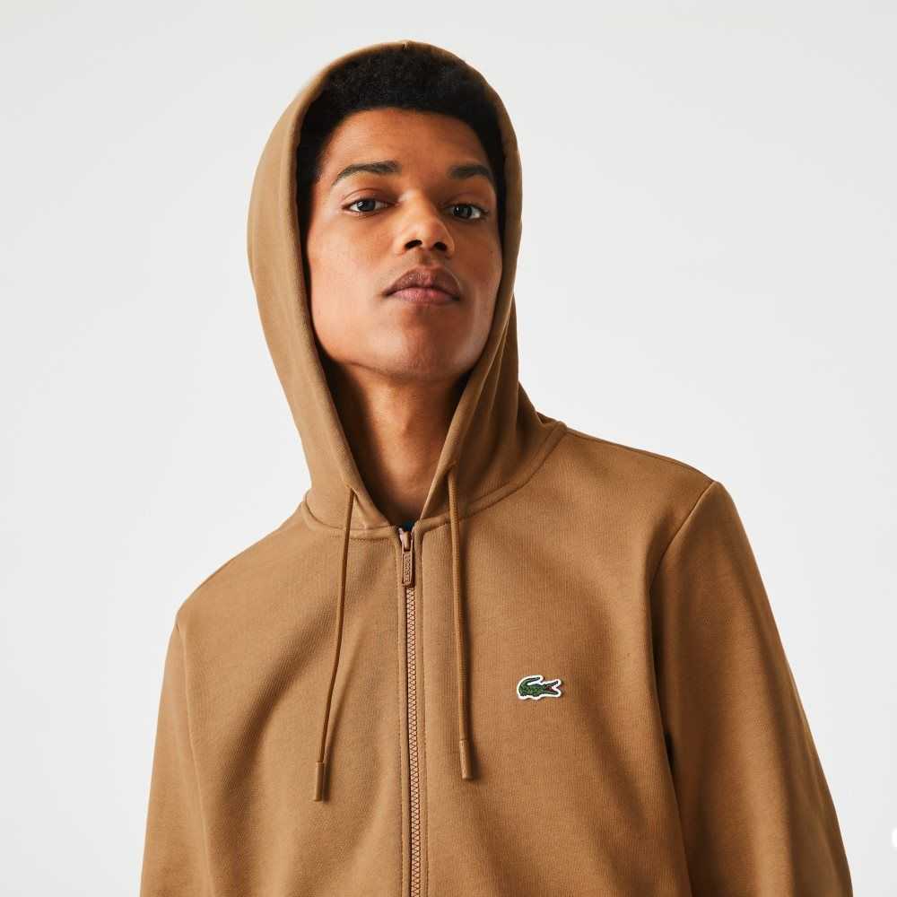 Lacoste Kangaroo Pocket Fleece Zipped Brune | 6403-OWKRY