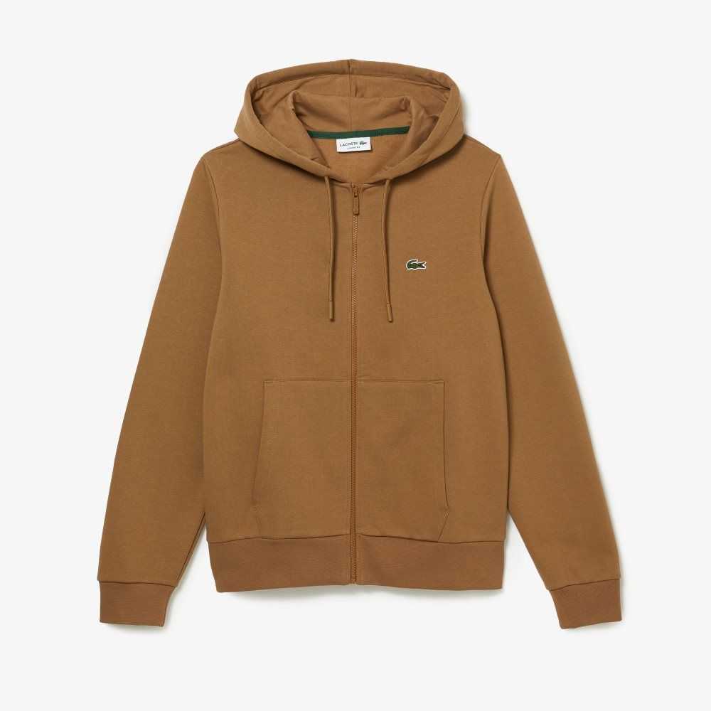 Lacoste Kangaroo Pocket Fleece Zipped Brune | 6403-OWKRY