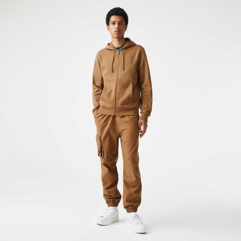 Lacoste Kangaroo Pocket Fleece Zipped Brune | 6403-OWKRY