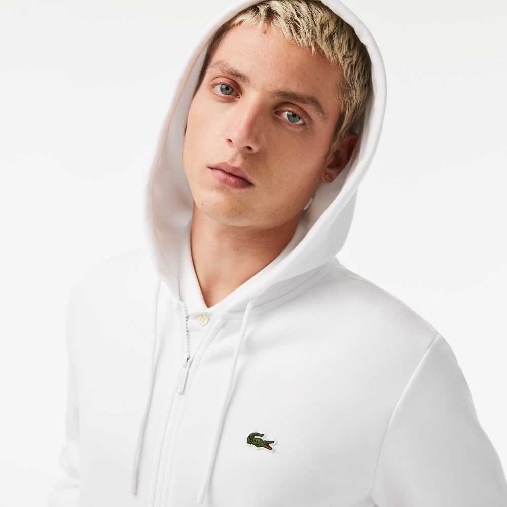 Lacoste Kangaroo Pocket Fleece Zipped Hvite | 1623-CWERA