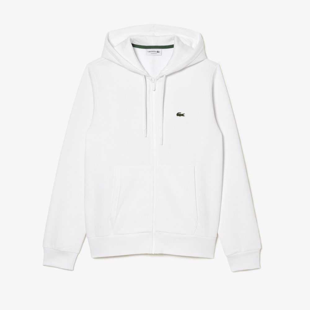 Lacoste Kangaroo Pocket Fleece Zipped Hvite | 1623-CWERA