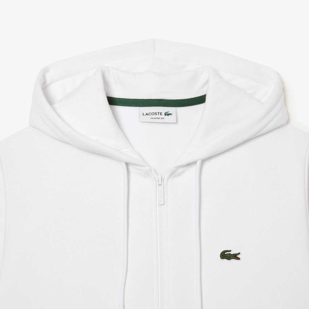 Lacoste Kangaroo Pocket Fleece Zipped Hvite | 1623-CWERA