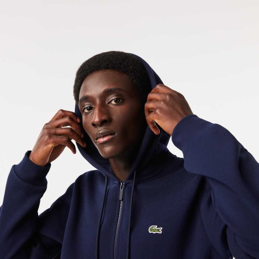 Lacoste Kangaroo Pocket Fleece Zipped Marineblå Blå | 5916-LEGMB