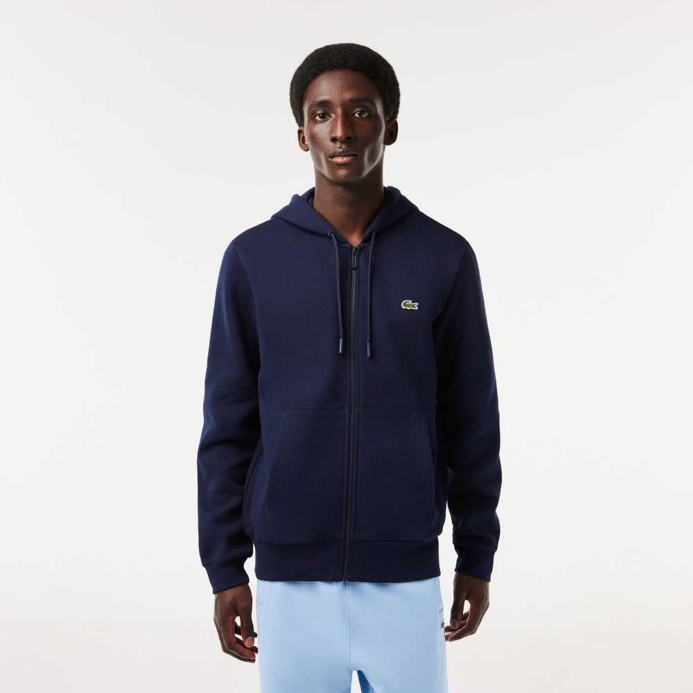 Lacoste Kangaroo Pocket Fleece Zipped Marineblå Blå | 5916-LEGMB