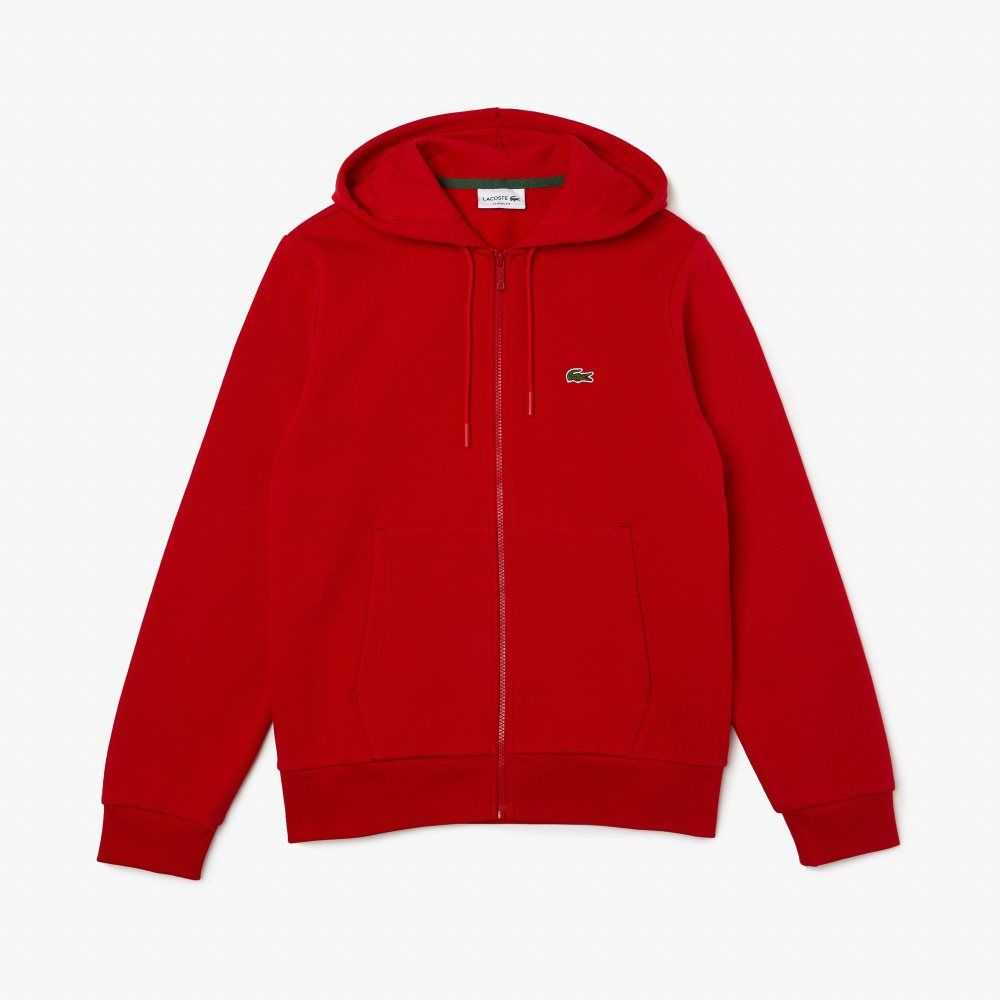 Lacoste Kangaroo Pocket Fleece Zipped Rød | 5498-CZMTK