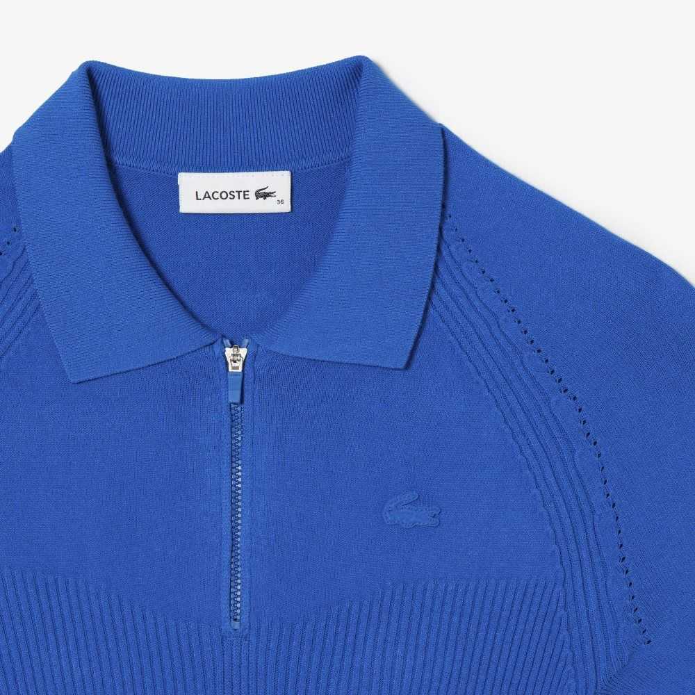 Lacoste Knit Details Front Zip Blå | 1087-ZUOSN