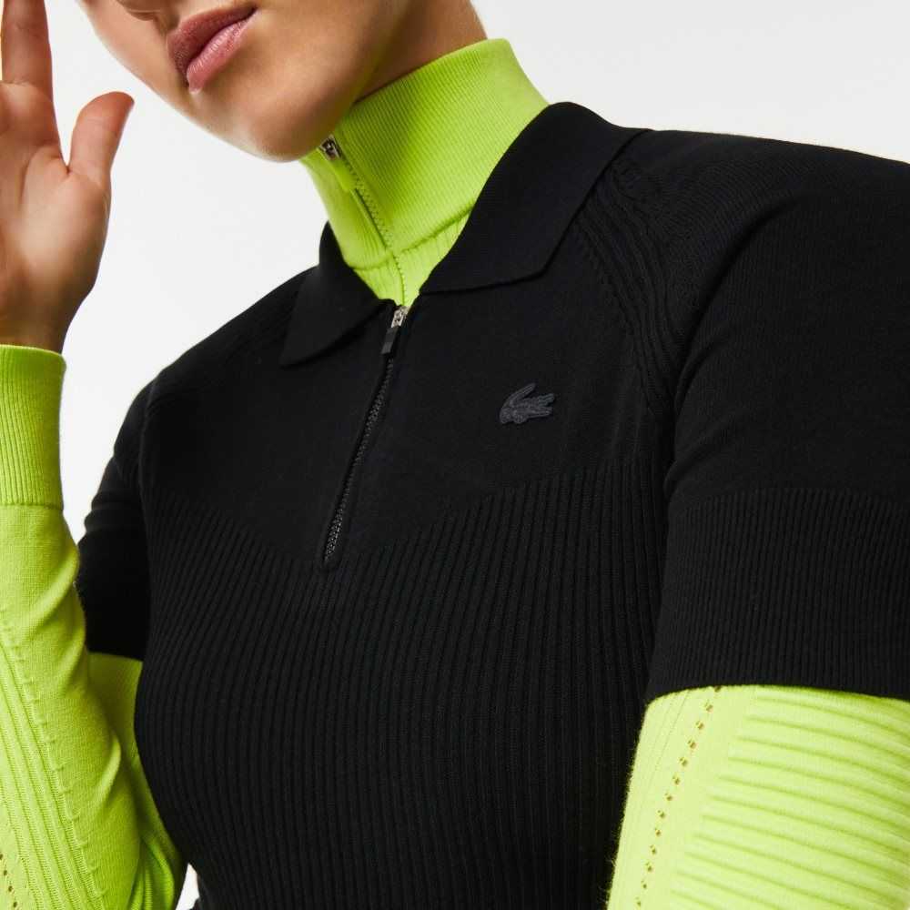 Lacoste Knit Details Front Zip Svarte | 6739-BVTXJ