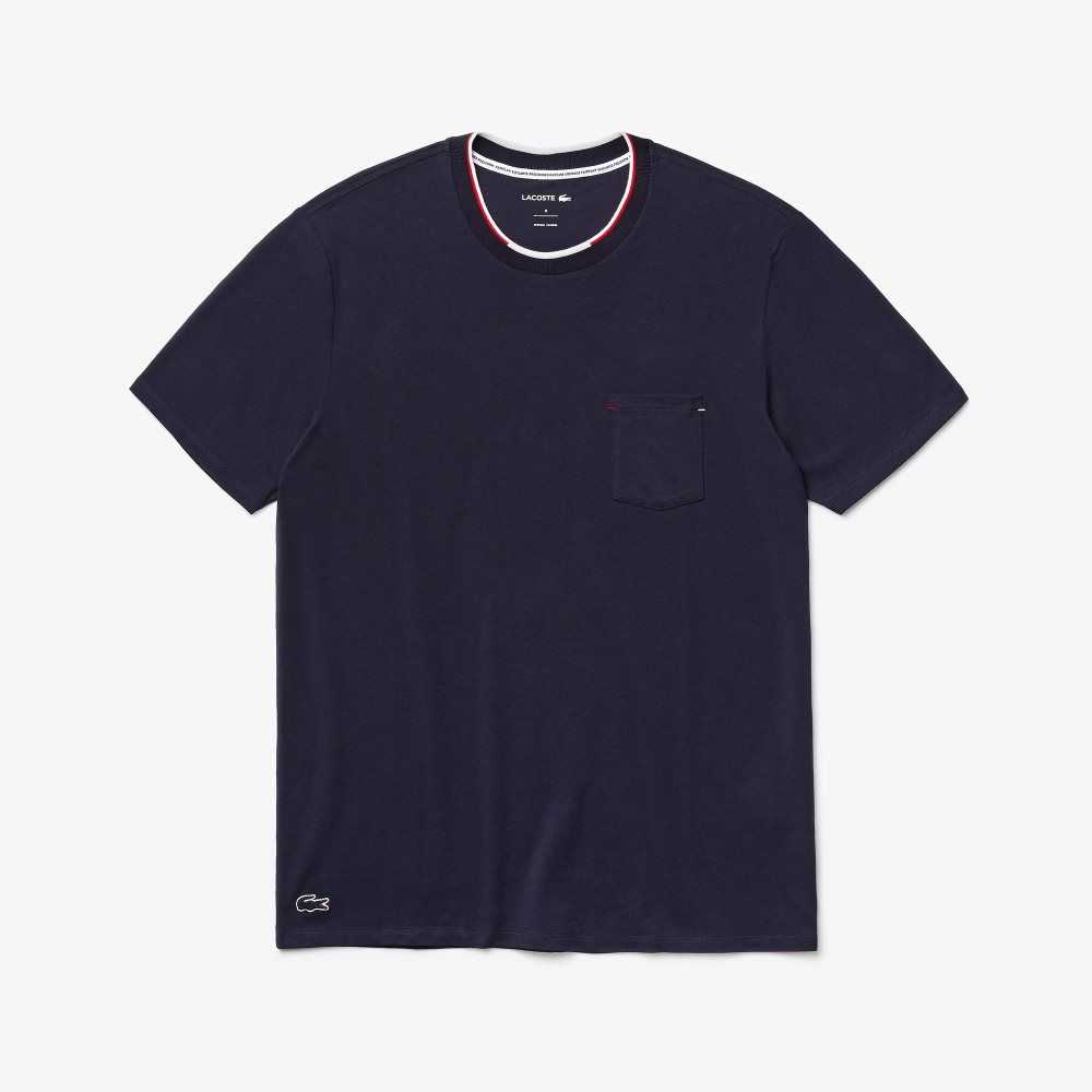 Lacoste Kort Sleeve Three-Tone Crew Neck Pajama T-Shirt Marineblå Blå | 4982-GVXPE