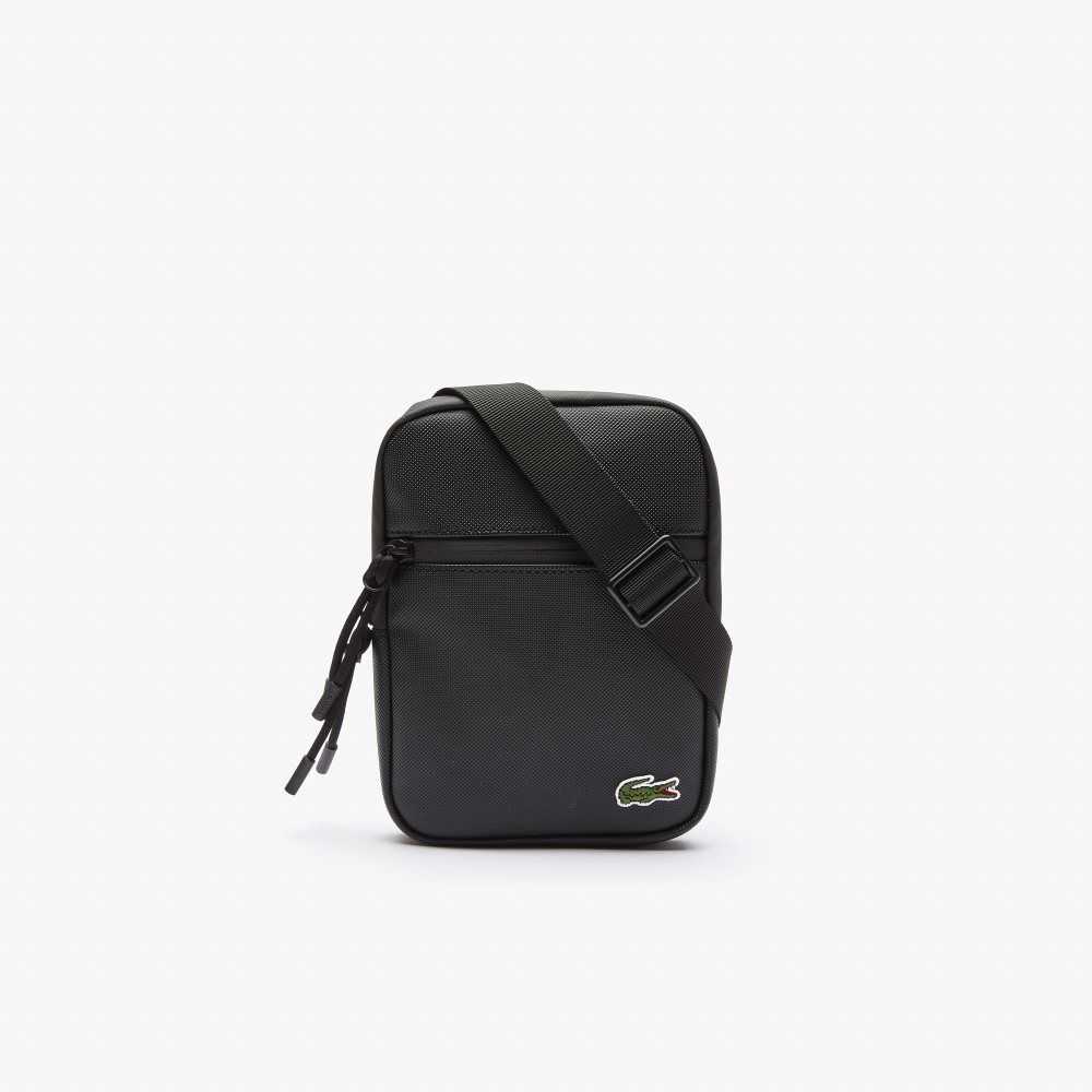 Lacoste LCST Coated Canvas Small Flate Crossbody Svarte | 2681-KNXPO