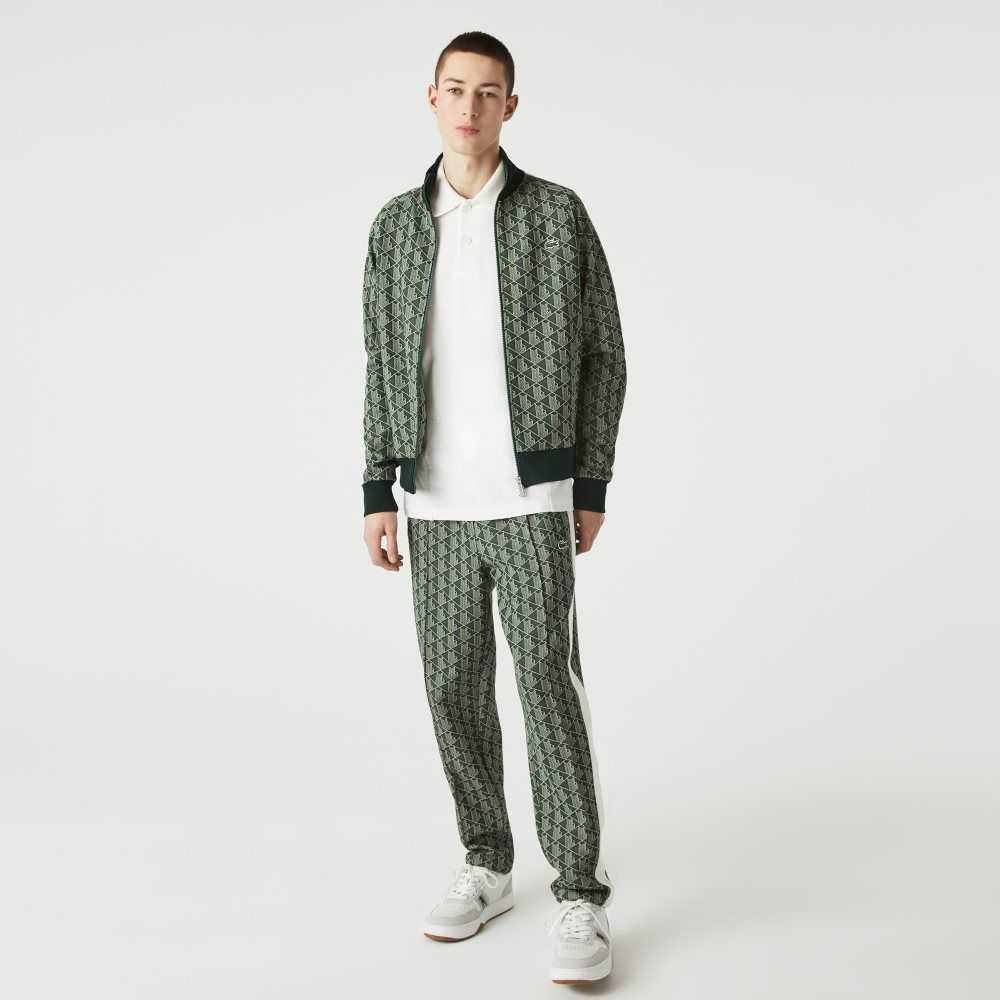 Lacoste LIVE Monogram Jacquard Tracksuit Grønn Beige | 5634-LZBYS