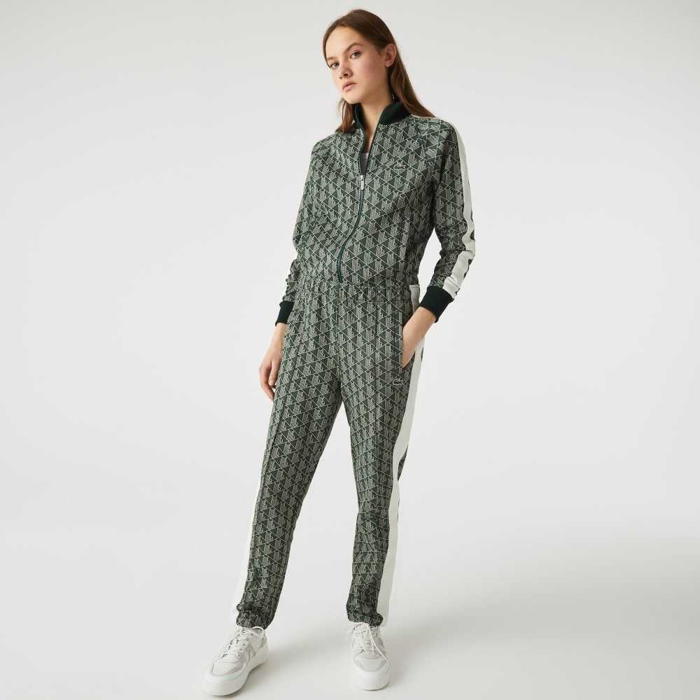 Lacoste LIVE Monogram Jacquard Tracksuit Grønn Beige | 8745-LYKBT