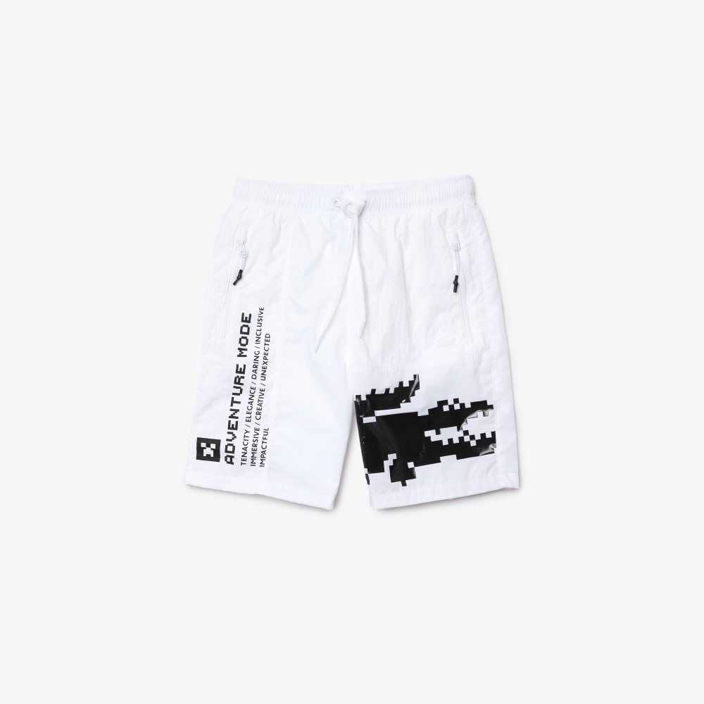 Lacoste LIVE x Minecraft Nylon Bermuda Hvite | 8201-RYOCD