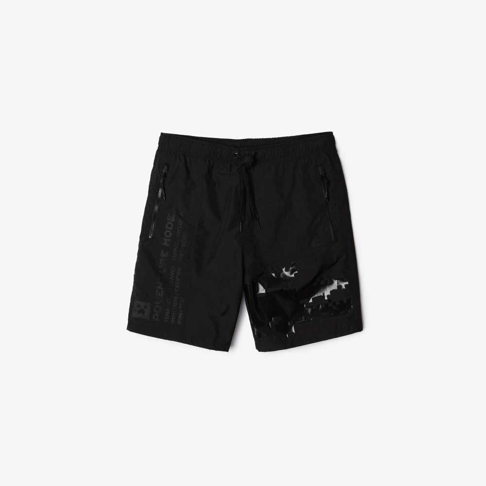 Lacoste LIVE x Minecraft Nylon Bermuda Svarte | 9673-FAHJK