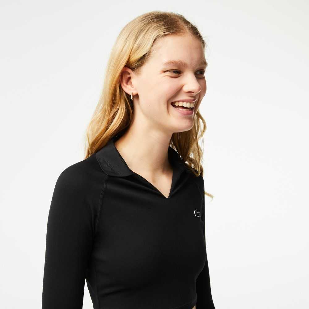 Lacoste Long Sleeve Recycled Polyamide Kort Svarte | 8612-YLGTZ