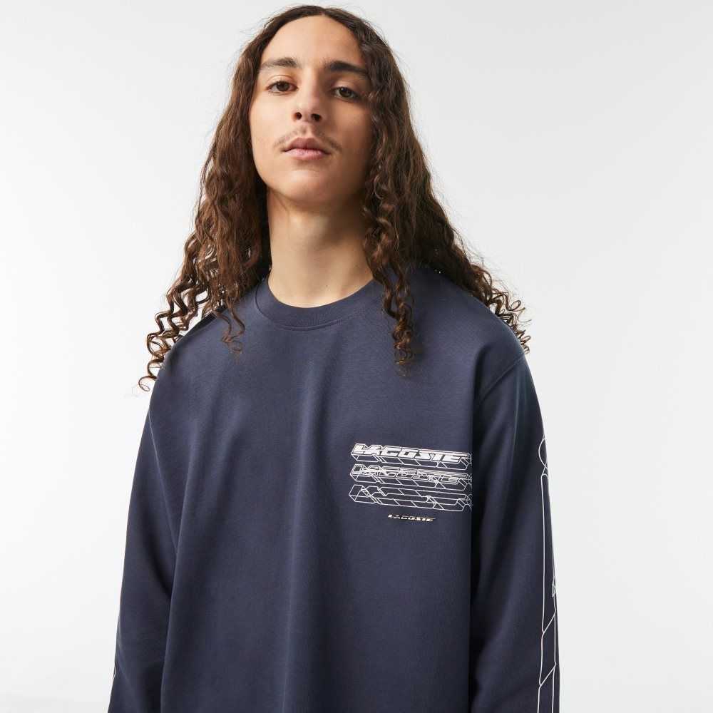 Lacoste Loose Fit Bomull Jersey Long Sleeve Blå | 0219-DZTLV