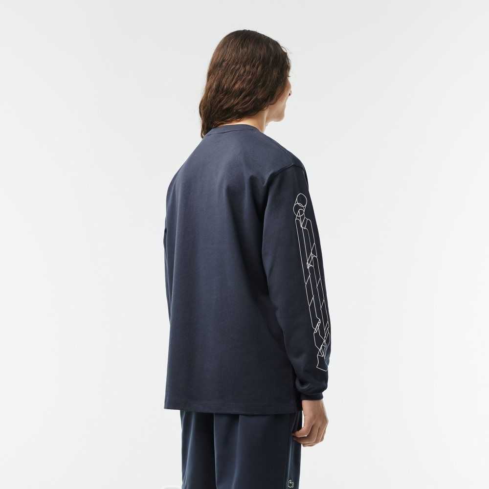 Lacoste Loose Fit Bomull Jersey Long Sleeve Blå | 0219-DZTLV