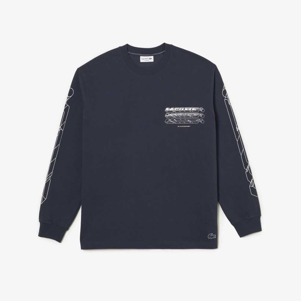 Lacoste Loose Fit Bomull Jersey Long Sleeve Blå | 0219-DZTLV