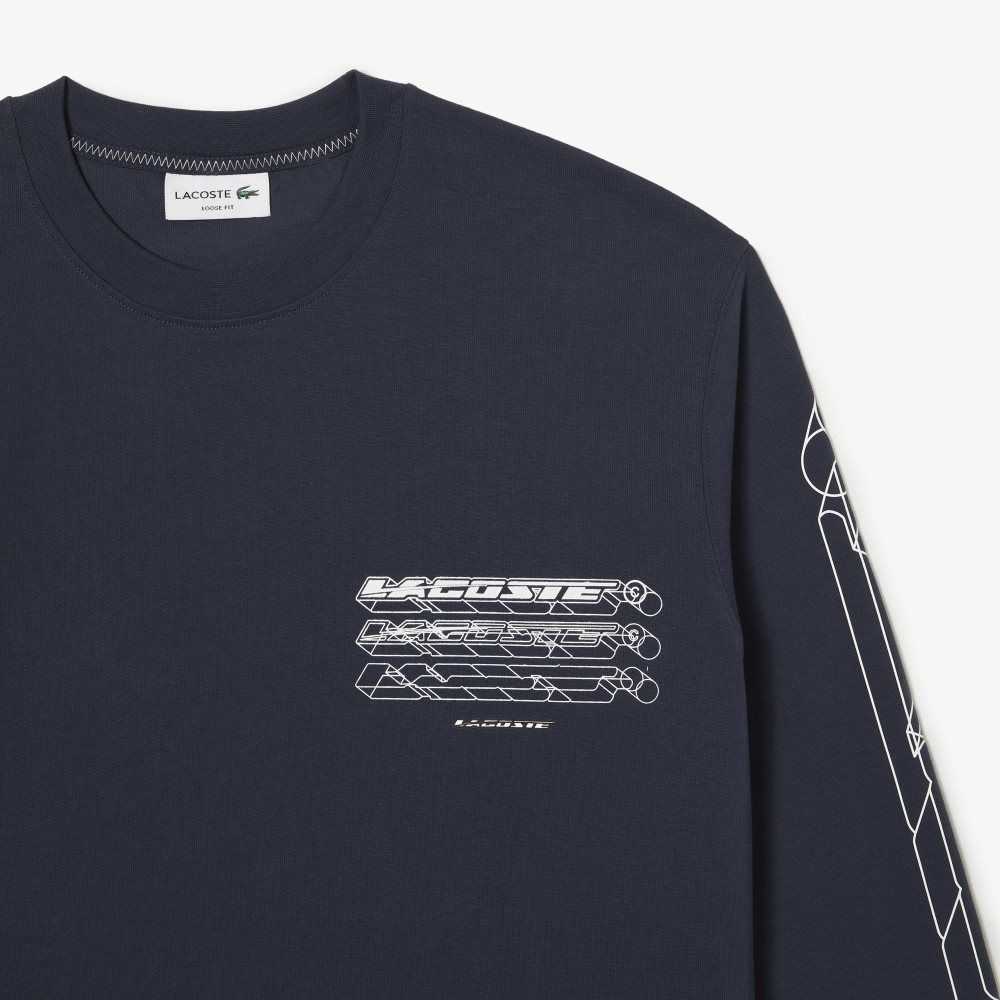 Lacoste Loose Fit Bomull Jersey Long Sleeve Blå | 0219-DZTLV