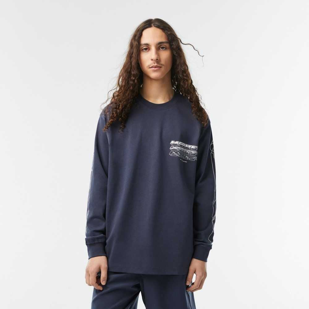 Lacoste Loose Fit Bomull Jersey Long Sleeve Blå | 0219-DZTLV