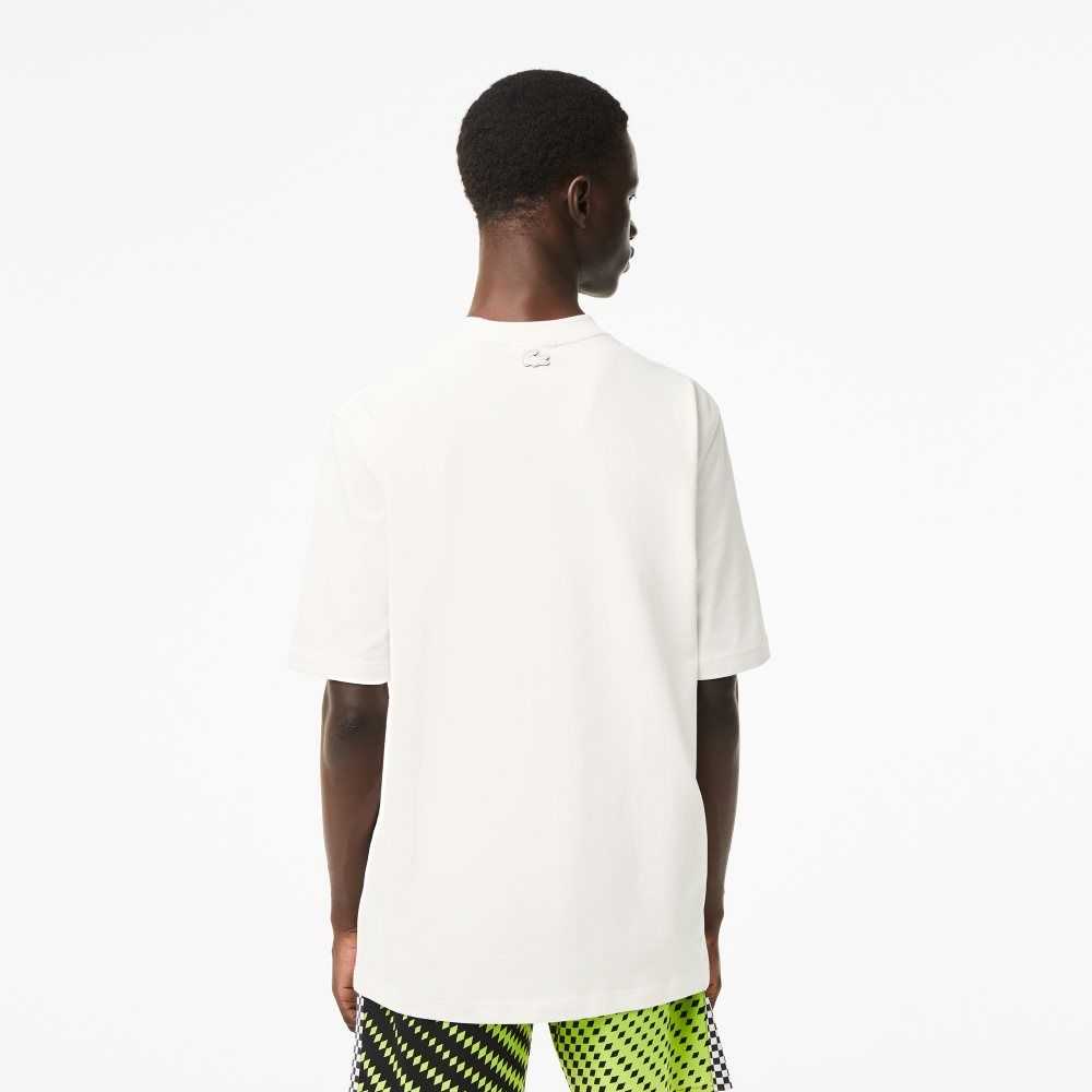 Lacoste Loose Fit Bomull Jersey Print Hvite | 7034-HPSWX