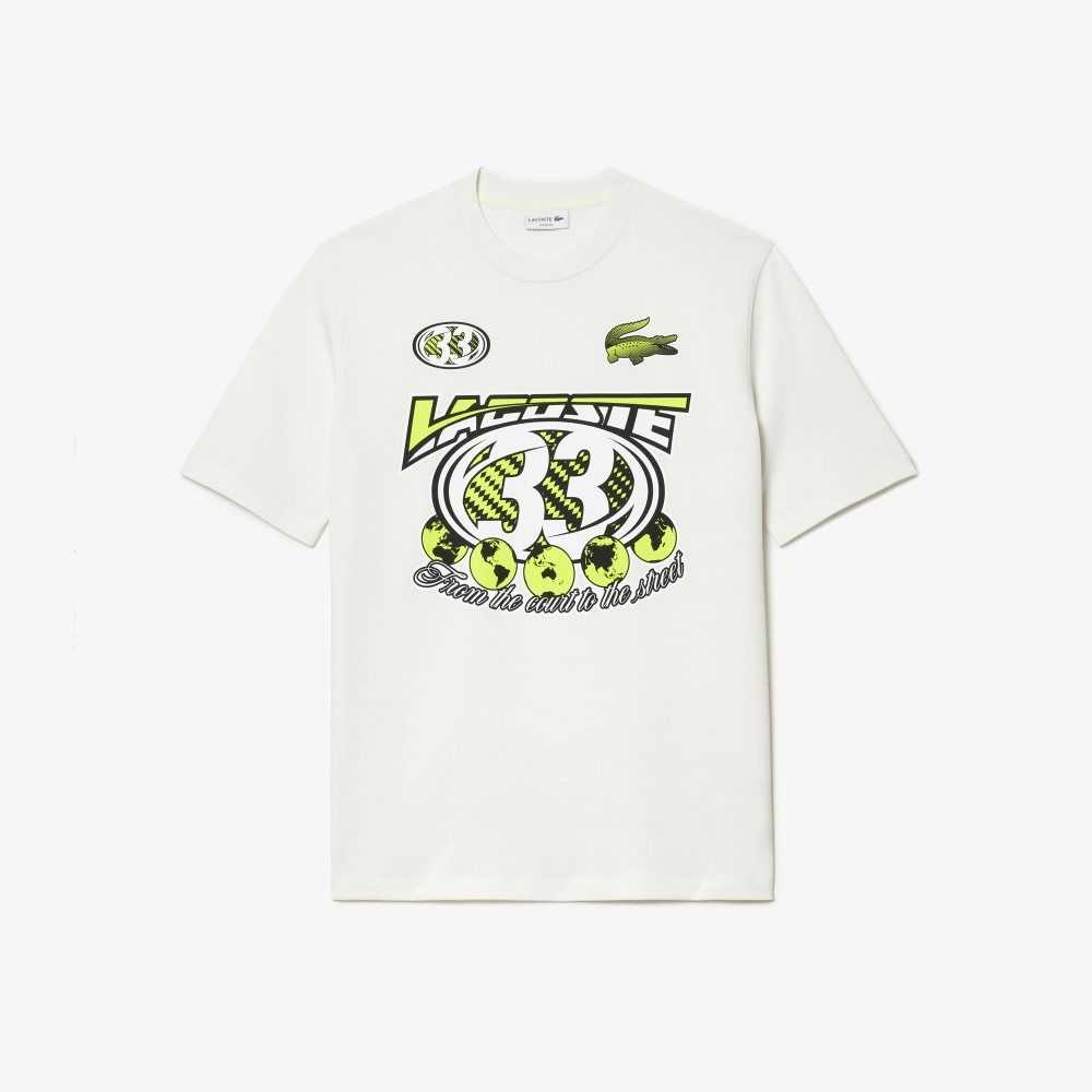 Lacoste Loose Fit Bomull Jersey Print Hvite | 7034-HPSWX