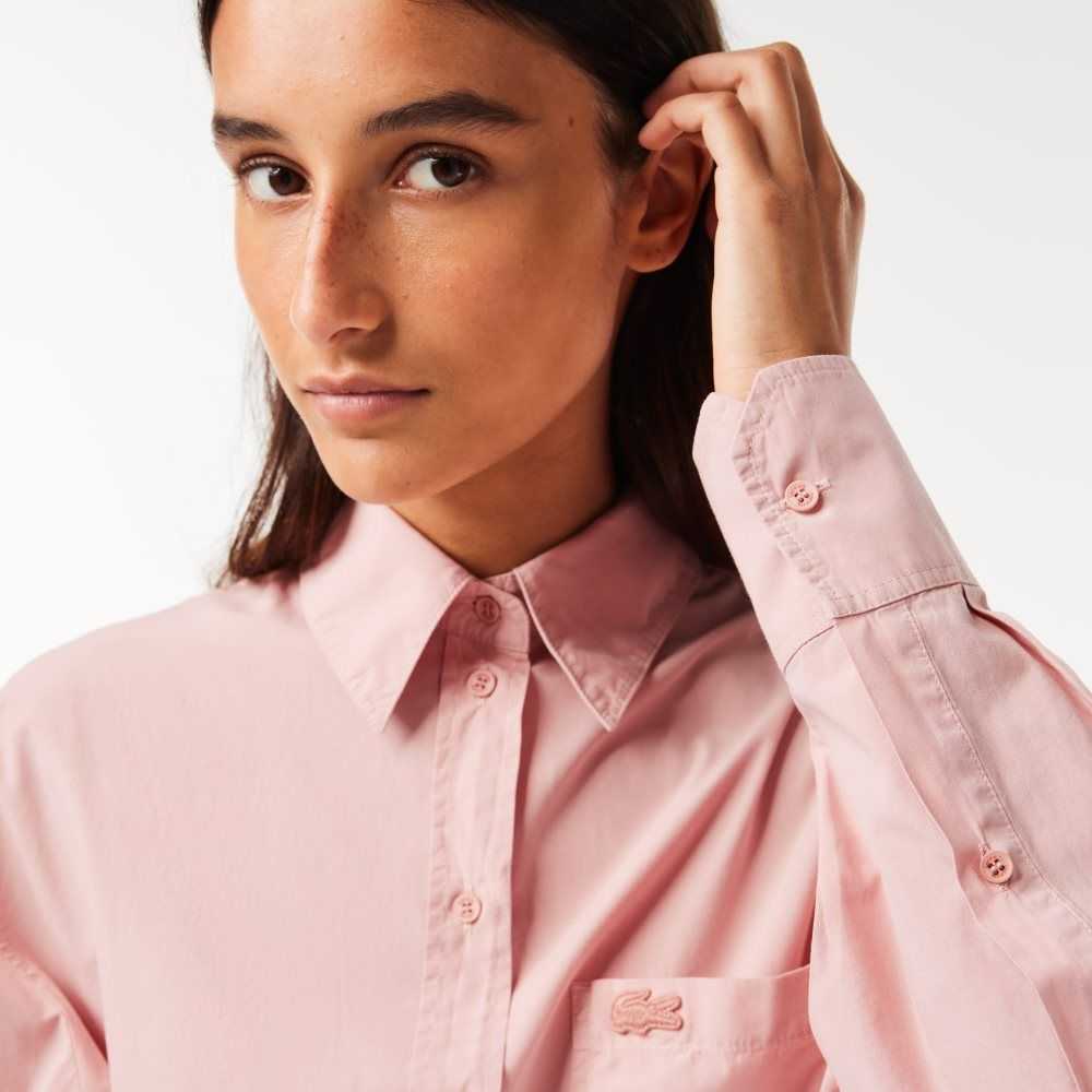 Lacoste Loose Fit Bomull Poplin Shirt Rosa | 7852-XNTJC