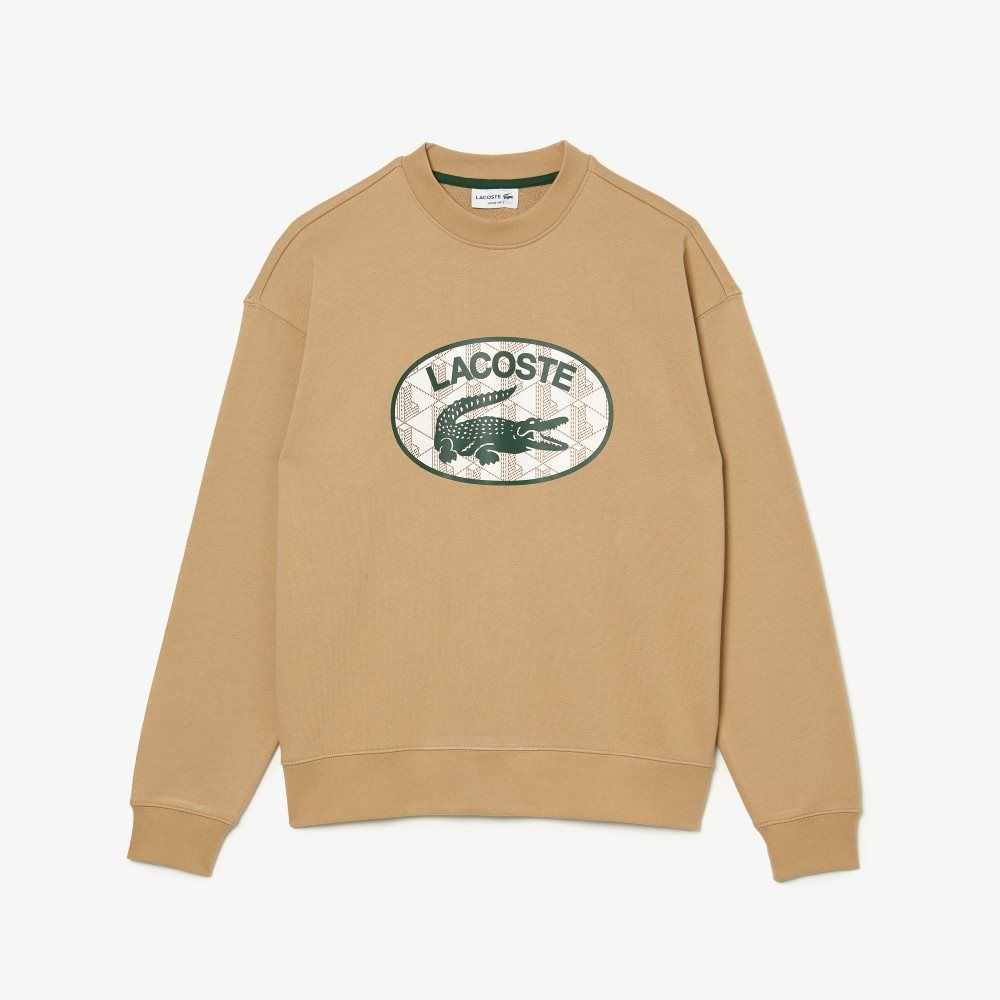 Lacoste Loose Fit Branded Monogram Print Beige | 3857-HSWYJ