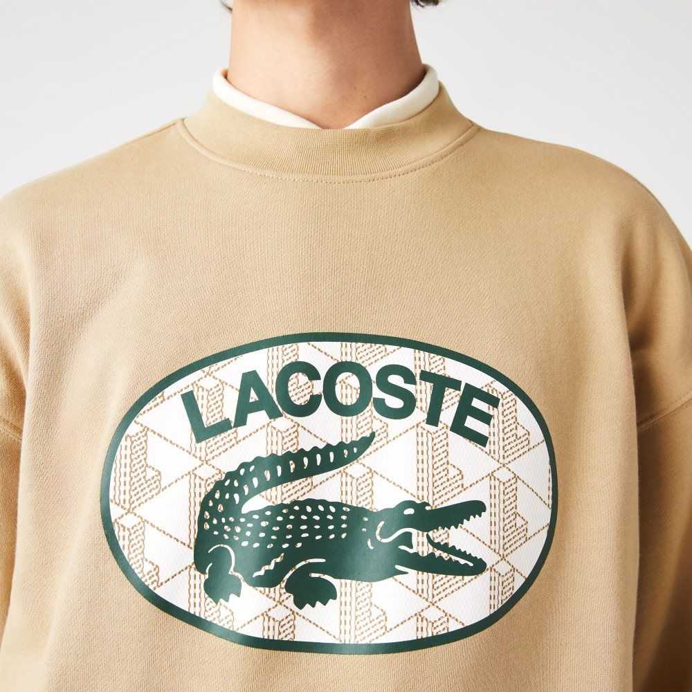 Lacoste Loose Fit Branded Monogram Print Beige | 3857-HSWYJ